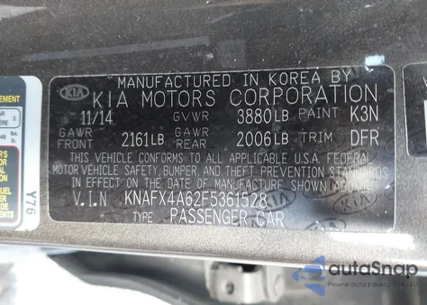2015 Kia Forte Lx z USA, uszkodzony, nr VIN KNAFX4A62F5361528